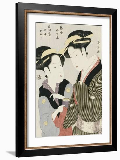 Double Half-Length Portrait of Moto, a Maidservant of the Yoshidaya, and the Geisha Mizue-Chokosai Eisho-Framed Giclee Print