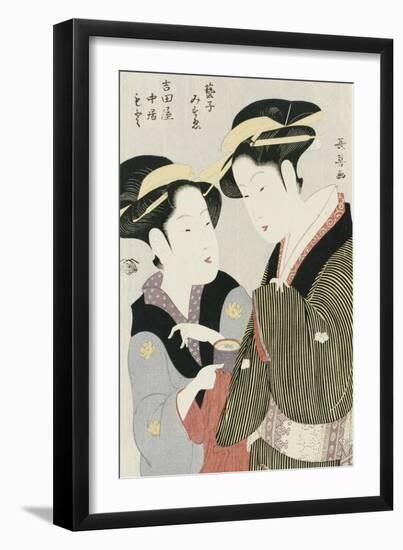 Double Half-Length Portrait of Moto, a Maidservant of the Yoshidaya, and the Geisha Mizue-Chokosai Eisho-Framed Giclee Print