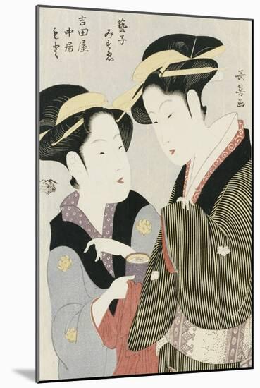 Double Half-Length Portrait of Moto, a Maidservant of the Yoshidaya, and the Geisha Mizue-Chokosai Eisho-Mounted Giclee Print