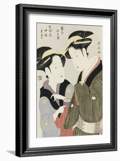 Double Half-Length Portrait of Moto, a Maidservant of the Yoshidaya, and the Geisha Mizue-Chokosai Eisho-Framed Giclee Print