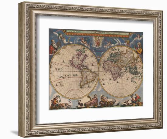 Double Hemisphere Map of the World-Joan Blaeu-Framed Giclee Print