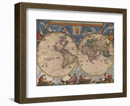 Double Hemisphere Map of the World-Joan Blaeu-Framed Giclee Print