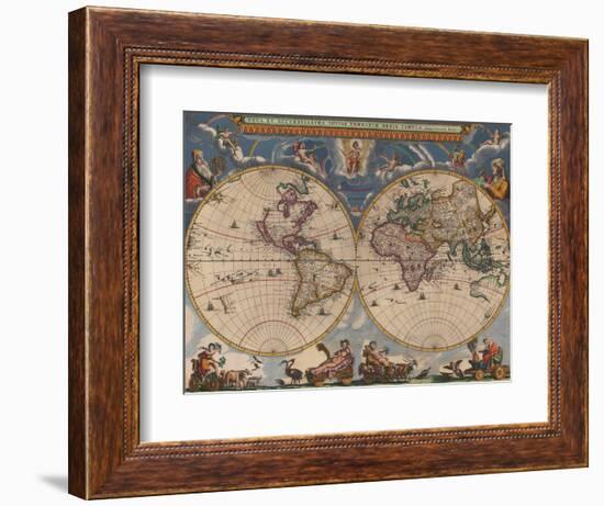 Double Hemisphere Map of the World-Joan Blaeu-Framed Giclee Print