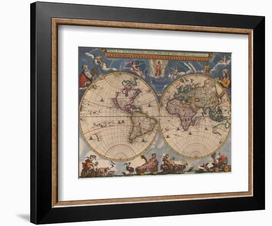 Double Hemisphere Map of the World-Joan Blaeu-Framed Giclee Print