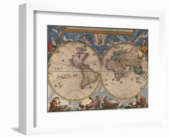 Double Hemisphere Map of the World-Joan Blaeu-Framed Giclee Print