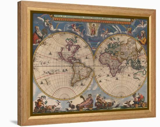 Double Hemisphere Map of the World-Joan Blaeu-Framed Premier Image Canvas