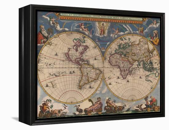 Double Hemisphere Map of the World-Joan Blaeu-Framed Premier Image Canvas