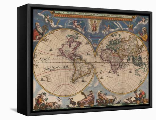 Double Hemisphere Map of the World-Joan Blaeu-Framed Premier Image Canvas