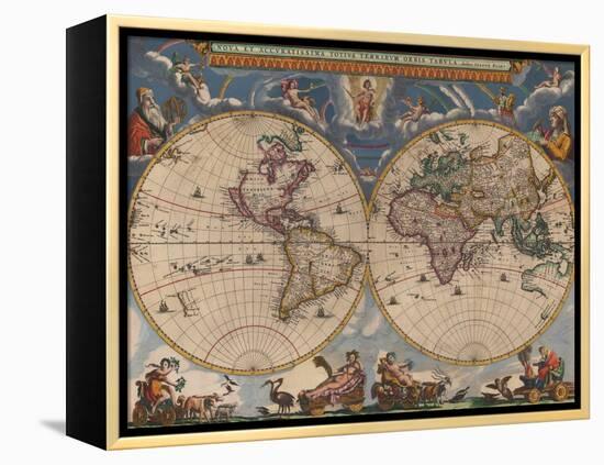 Double Hemisphere Map of the World-Joan Blaeu-Framed Premier Image Canvas