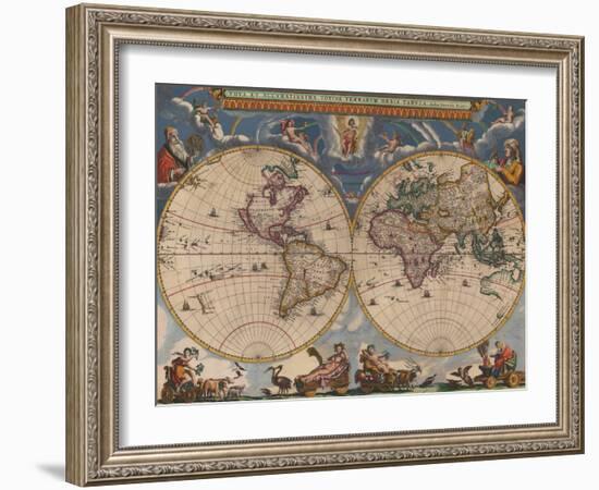 Double Hemisphere Map of the World-Joan Blaeu-Framed Giclee Print