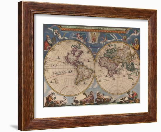 Double Hemisphere Map of the World-Joan Blaeu-Framed Giclee Print