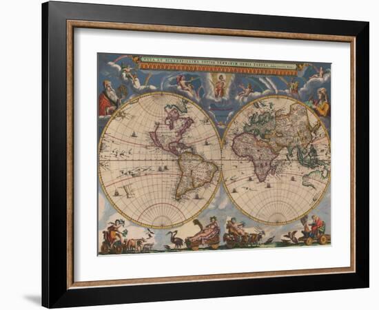 Double Hemisphere Map of the World-Joan Blaeu-Framed Giclee Print