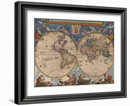 Double Hemisphere Map of the World-Joan Blaeu-Framed Giclee Print