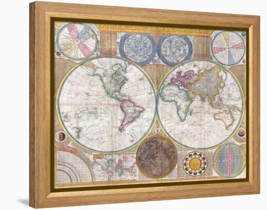 Double Hemisphere Wall Map of the World by Samuel Dunn-null-Framed Premier Image Canvas