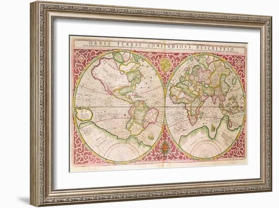 Double Hemisphere World Map, 1587-Gerardus Mercator-Framed Giclee Print