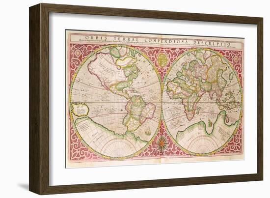 Double Hemisphere World Map, 1587-Gerardus Mercator-Framed Giclee Print