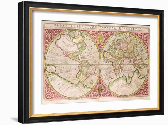 Double Hemisphere World Map, 1587-Gerardus Mercator-Framed Giclee Print