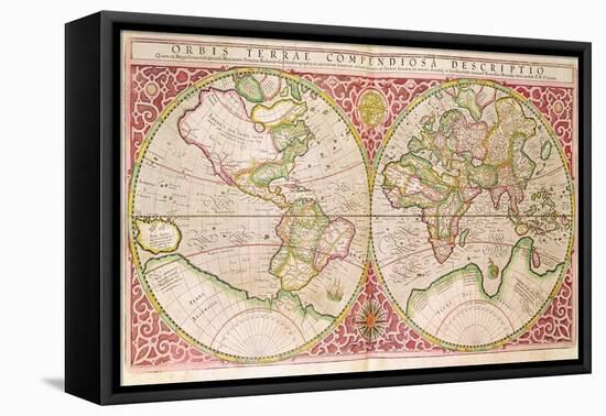 Double Hemisphere World Map, 1587-Gerardus Mercator-Framed Premier Image Canvas