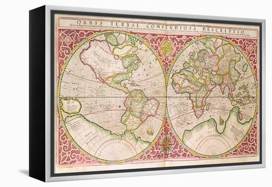 Double Hemisphere World Map, 1587-Gerardus Mercator-Framed Premier Image Canvas