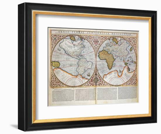 Double Hemisphere World Map, 1587-Gerardus Mercator-Framed Giclee Print