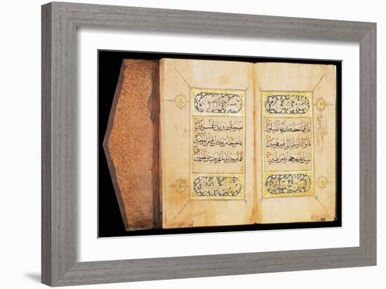 Double Page of the Quran Juz XXVII in Naskhi Script Showing Illuminated "Sura" Headings-null-Framed Giclee Print