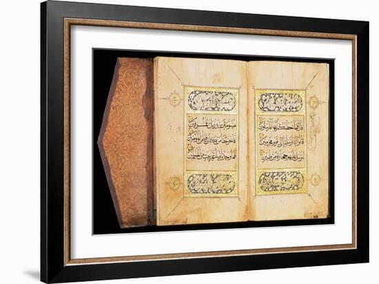 Double Page of the Quran Juz XXVII in Naskhi Script Showing Illuminated "Sura" Headings-null-Framed Giclee Print