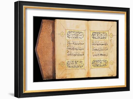 Double Page of the Quran Juz XXVII in Naskhi Script Showing Illuminated "Sura" Headings-null-Framed Giclee Print