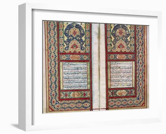 Double Page Spread from a Koran with Illuminated Borders, North Indian, 1838-null-Framed Premium Giclee Print