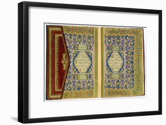 Double Page Spread from a Koran with Marginal Floral Decoration, Turkish, 1855-null-Framed Giclee Print