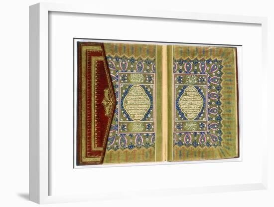 Double Page Spread from a Koran with Marginal Floral Decoration, Turkish, 1855-null-Framed Giclee Print