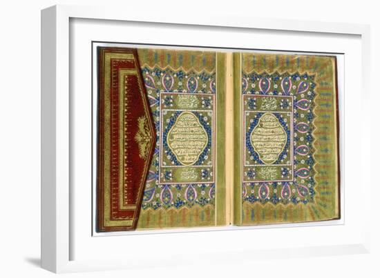 Double Page Spread from a Koran with Marginal Floral Decoration, Turkish, 1855-null-Framed Giclee Print