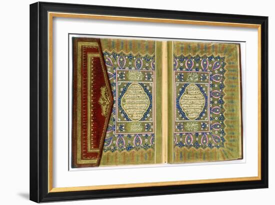 Double Page Spread from a Koran with Marginal Floral Decoration, Turkish, 1855-null-Framed Giclee Print