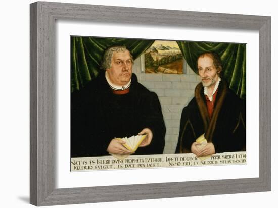 Double Portrait of Martin Luther (1483-1546) and Philip Melanchthon (1497-1560)-Lucas Cranach the Younger-Framed Giclee Print