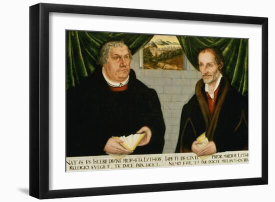 Double Portrait of Martin Luther (1483-1546) and Philip Melanchthon (1497-1560)-Lucas Cranach the Younger-Framed Giclee Print