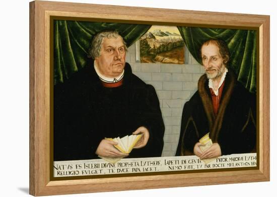 Double Portrait of Martin Luther (1483-1546) and Philip Melanchthon (1497-1560)-Lucas Cranach the Younger-Framed Premier Image Canvas