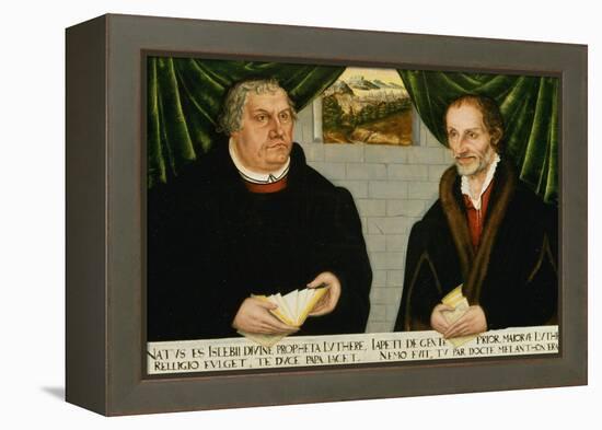 Double Portrait of Martin Luther (1483-1546) and Philip Melanchthon (1497-1560)-Lucas Cranach the Younger-Framed Premier Image Canvas