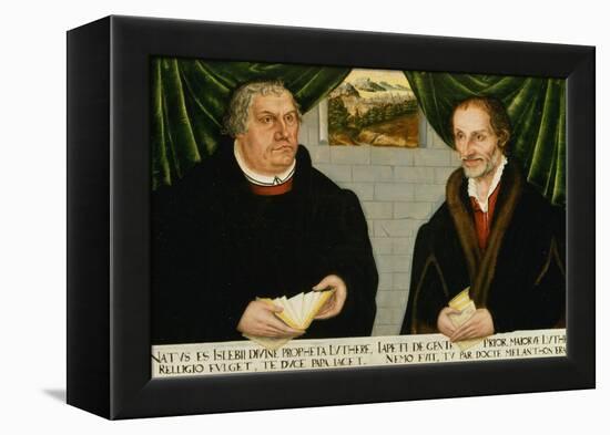 Double Portrait of Martin Luther (1483-1546) and Philip Melanchthon (1497-1560)-Lucas Cranach the Younger-Framed Premier Image Canvas