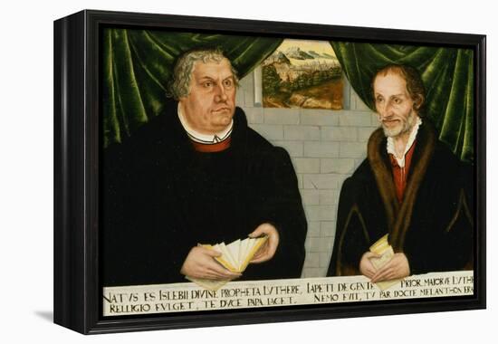 Double Portrait of Martin Luther (1483-1546) and Philip Melanchthon (1497-1560)-Lucas Cranach the Younger-Framed Premier Image Canvas