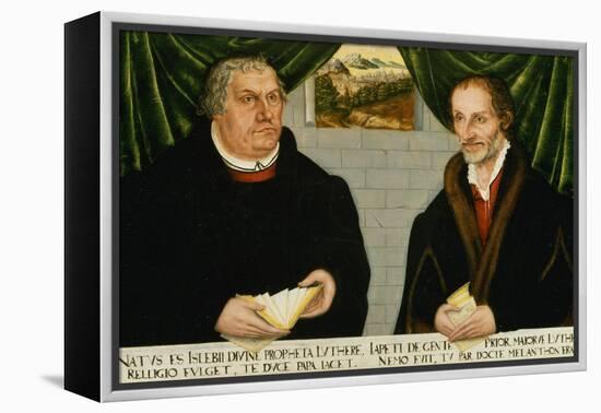 Double Portrait of Martin Luther (1483-1546) and Philip Melanchthon (1497-1560)-Lucas Cranach the Younger-Framed Premier Image Canvas