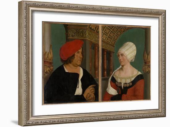 Double Portrait of the Basel Mayor Jacob Meyer Zum Hasen and His Wife Dorothea Kannengiesser, 1516-Hans Holbein the Younger-Framed Giclee Print