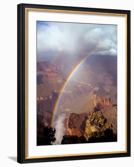 Double Rainbow Forms at Hopi Point, after a Rain Shower at Grand Canyon National Park in Arizona-null-Framed Photographic Print