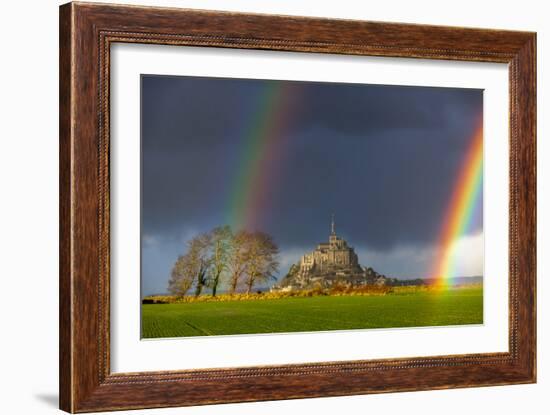 Double Rainbow in Mont Saint Michel-Mathieu Rivrin-Framed Photographic Print