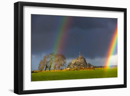 Double Rainbow in Mont Saint Michel-Mathieu Rivrin-Framed Photographic Print