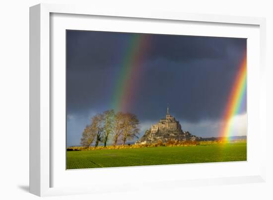 Double Rainbow in Mont Saint Michel-Mathieu Rivrin-Framed Photographic Print