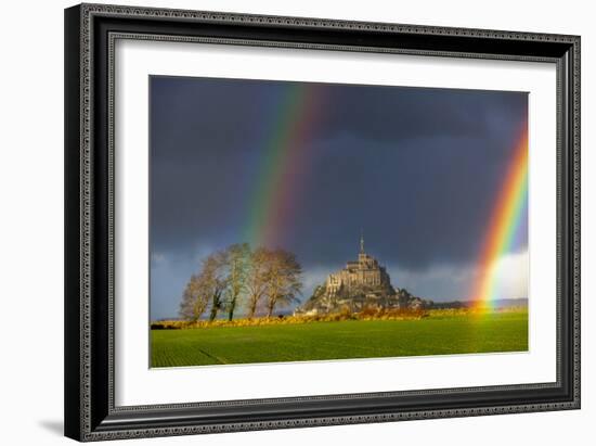 Double Rainbow in Mont Saint Michel-Mathieu Rivrin-Framed Photographic Print