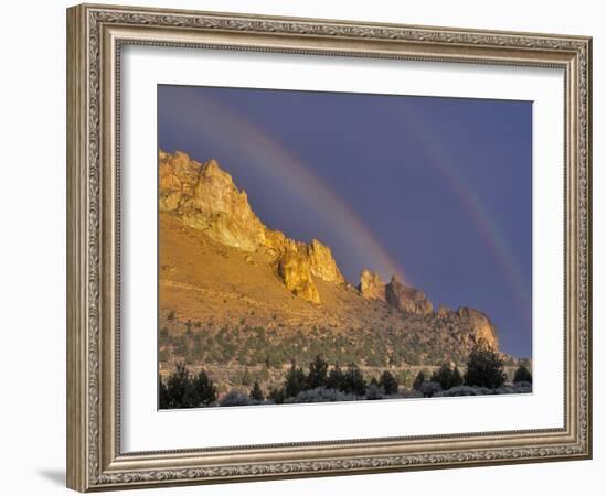 Double Rainbow over a Rock Formation Near Smith Rocks State Park, Bend, Central Oregon, Usa-Janis Miglavs-Framed Photographic Print