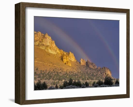 Double Rainbow over a Rock Formation Near Smith Rocks State Park, Bend, Central Oregon, Usa-Janis Miglavs-Framed Photographic Print