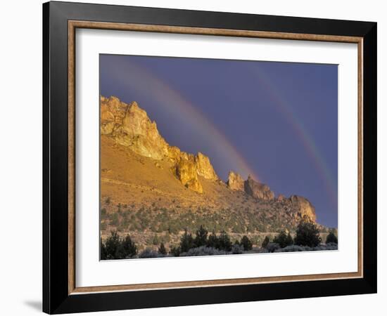 Double Rainbow over a Rock Formation Near Smith Rocks State Park, Bend, Central Oregon, Usa-Janis Miglavs-Framed Photographic Print