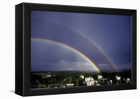 Double Rainbow Over a Town-Pekka Parviainen-Framed Premier Image Canvas