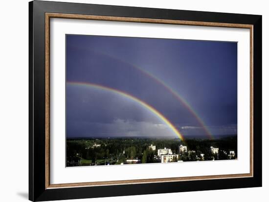 Double Rainbow Over a Town-Pekka Parviainen-Framed Photographic Print
